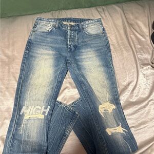 Ksubi Light Blue Distressed Straight Jeans